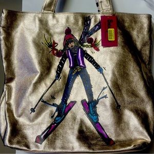Betsey Johnson Winter Wonderland Chic Skier Tote & Matching Makeup Bag